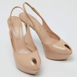 Sergio Rossi Beige Patent Leather Cachet Slingback Pumps Size 39