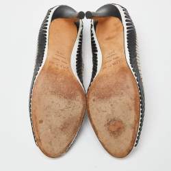 Pre Owned Sergio Rossi Black/White Leather Stitched Detail Peep Toe Pumps Size 39.5