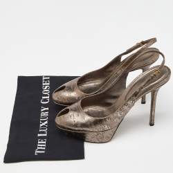 Sergio Rossi Gold Metallic Leather Peep Toe Platform Slingback Pumps Size 39