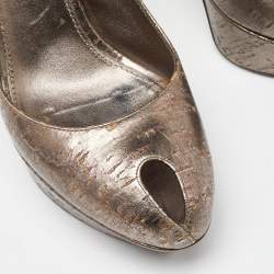 Sergio Rossi Gold Metallic Leather Peep Toe Platform Slingback Pumps Size 39