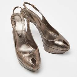 Sergio Rossi Gold Metallic Leather Peep Toe Platform Slingback Pumps Size 39