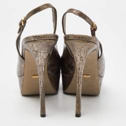 Sergio Rossi Gold Metallic Leather Peep Toe Platform Slingback Pumps Size 39