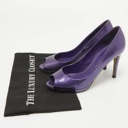 Pre Owned Sergio Rossi Purple Patent Leather Peep Toe Platform Pumps Size 38.5