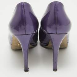 Pre Owned Sergio Rossi Purple Patent Leather Peep Toe Platform Pumps Size 38.5