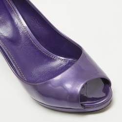 Pre Owned Sergio Rossi Purple Patent Leather Peep Toe Platform Pumps Size 38.5