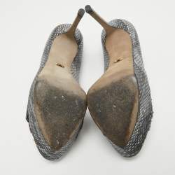 Sergio Rossi Grey/Blue Metallic Python Embossed  Peep Toe Pumps Size 40