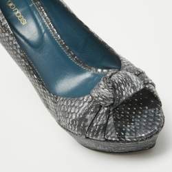 Sergio Rossi Grey/Blue Metallic Python Embossed  Peep Toe Pumps Size 40