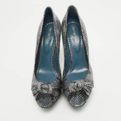 Sergio Rossi Grey/Blue Metallic Python Embossed  Peep Toe Pumps Size 40