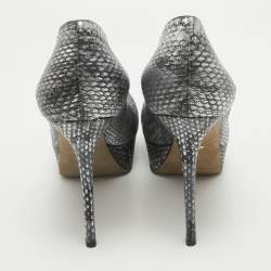 Sergio Rossi Grey/Blue Metallic Python Embossed  Peep Toe Pumps Size 40