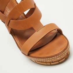 Pre Owned Sergio Rossi Brown Leather Cork Heel Ankle Strap Sandals Size 39