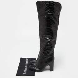 Pre Owned Sergio Rossi Black Snakeskin Embossed Leather Over The Knee Length Boots Size 37