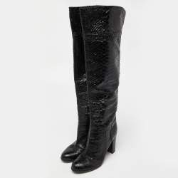 Pre Owned Sergio Rossi Black Snakeskin Embossed Leather Over The Knee Length Boots Size 37
