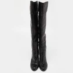 Pre Owned Sergio Rossi Black Snakeskin Embossed Leather Over The Knee Length Boots Size 37