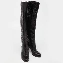 Pre Owned Sergio Rossi Black Snakeskin Embossed Leather Over The Knee Length Boots Size 37