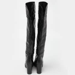 Pre Owned Sergio Rossi Black Snakeskin Embossed Leather Over The Knee Length Boots Size 37