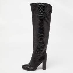 Pre Owned Sergio Rossi Black Snakeskin Embossed Leather Over The Knee Length Boots Size 37