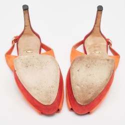 Sergio Rossi Orange Suede Peep Toe Slingback Pumps Size 37.5 