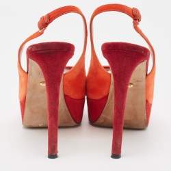 Sergio Rossi Orange Suede Peep Toe Slingback Pumps Size 37.5 