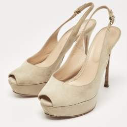 Sergio Rossi Grey  Suede Peep Toe Slingback Pumps Size 37 