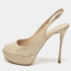 Sergio Rossi Grey  Suede Peep Toe Slingback Pumps Size 37 