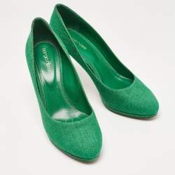 Sergio Rossi Green Canvas Platform Pumps Size 40.5