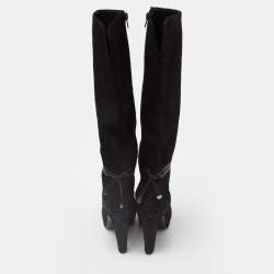 مملوكة مسبقًا Sergio Rossi Black Snakeskin Embossed Leather Platform Knee Length Boots Size 38.5