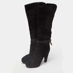 مملوكة مسبقًا Sergio Rossi Black Snakeskin Embossed Leather Platform Knee Length Boots Size 38.5