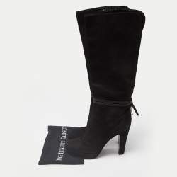 مملوكة مسبقًا Sergio Rossi Black Snakeskin Embossed Leather Platform Knee Length Boots Size 38.5