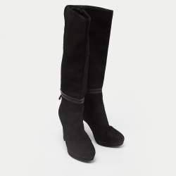 مملوكة مسبقًا Sergio Rossi Black Snakeskin Embossed Leather Platform Knee Length Boots Size 38.5