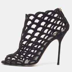 Pre Owned Sergio Rossi Black Suede Cut Out Sandals Size 40