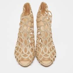 مملوكة مسبقًا Sergio Rossi Gold Glitter Cut Out Sandals Size 41