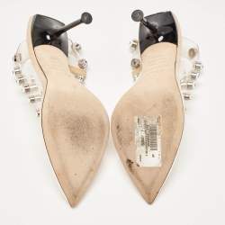 Sergio Rossi Beige/Transparent PVC Crystal Embellished Slingback Pumps Size 38.5