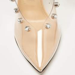 Sergio Rossi Beige/Transparent PVC Crystal Embellished Slingback Pumps Size 38.5