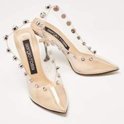 Sergio Rossi Beige/Transparent PVC Crystal Embellished Slingback Pumps Size 38.5