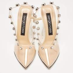 Sergio Rossi Beige/Transparent PVC Crystal Embellished Slingback Pumps Size 38.5