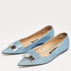 Sergio Rossi Light Blue Glitter Ballet Flats Size 39.5