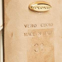 Pre Owned Sergio Rossi Cream Patent Peep Toe Platform Slingback Pumps Size 38