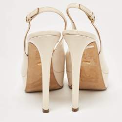 Pre Owned Sergio Rossi Cream Patent Peep Toe Platform Slingback Pumps Size 38