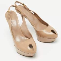 Sergio Rossi Beige Leather Peep Toe Slingback Pumps Size 38.5    