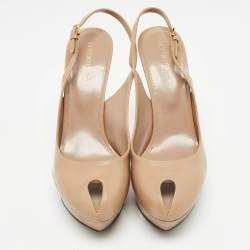 Sergio Rossi Beige Leather Peep Toe Slingback Pumps Size 38.5    