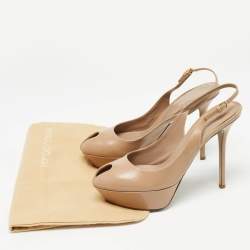 Sergio Rossi Beige Leather Peep Toe Slingback Pumps Size 38.5    