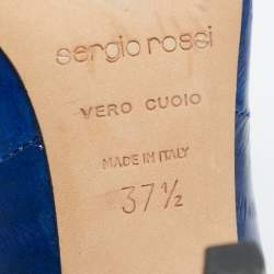 Pre Owned Sergio Rossi Blue Eel Leather Peep Toe Pumps Size 37.5