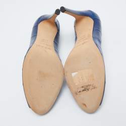 Pre Owned Sergio Rossi Blue Eel Leather Peep Toe Pumps Size 37.5