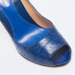 Pre Owned Sergio Rossi Blue Eel Leather Peep Toe Pumps Size 37.5