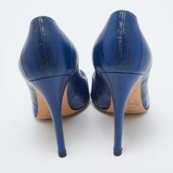 Pre Owned Sergio Rossi Blue Eel Leather Peep Toe Pumps Size 37.5