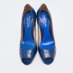 Pre Owned Sergio Rossi Blue Eel Leather Peep Toe Pumps Size 37.5