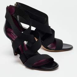 Sergio Rossi Black Leather and Elastic Strappy Sandals Size 39