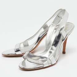 Pre Owned Sergio Rossi Silver Leather Strappy Slingback Sandals Size 36.5