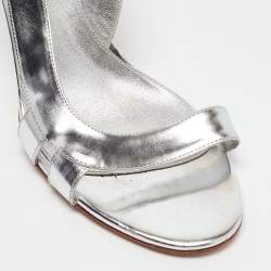 Pre Owned Sergio Rossi Silver Leather Strappy Slingback Sandals Size 36.5