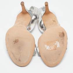 Pre Owned Sergio Rossi Silver Leather Strappy Slingback Sandals Size 36.5